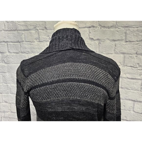 APT 9. XS BLACK GRAY STRIPED OPEN FRONT RIBBED CARDIGAN LONG TUNIC POCKET SWEATE - Picture 14 of 15